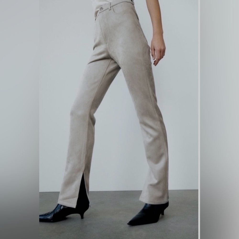 Zara slim faux suede slit flare pants Size 8